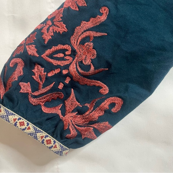 Bohemian Embroidered Teal Midi Dress - Picture 13 of 16